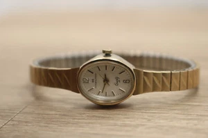 Vintage Hamilton Quartz M 8158 Gold Tone Swiss Watch New Batt Stretch Band - Picture 1 of 6