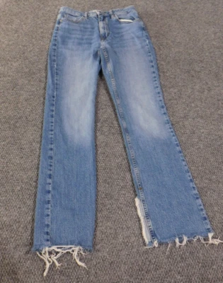 Zara Womens 4 straight blue distressed med wash denim classic - Image 1 of 4