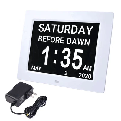 8" Digital LCD Day Clock Wall Alarm Time Office Home Dementia Week Date Calendar - Image 1 of 4
