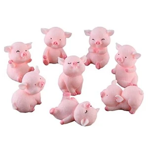 Miniature Pig Figurines 8 Pcs, Cute Pink Piggy Toy Figures Cake Toppers for - Picture 1 of 8