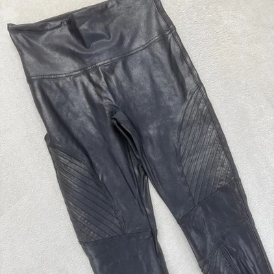 Spanx Pant Women's Medium Petite Moto Faux Leather Leggings Black High Waisted - Image 1 of 4