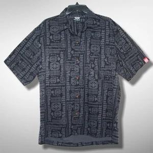 MAUI BUILT sz Medium Black Gray AOP Spellout Pattern Hawaiian Shirt Aloha Tiki - Picture 1 of 7