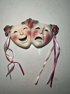Vintage Theater Maske Wandbehang Komödie Tragödie Rosen Bänder 1" - Bild 1 von 5