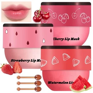 3 PCS Bee Lip Balm Honey Pot, Watermelon & Cherry & Strawberry Mask Set C  - Picture 1 of 7
