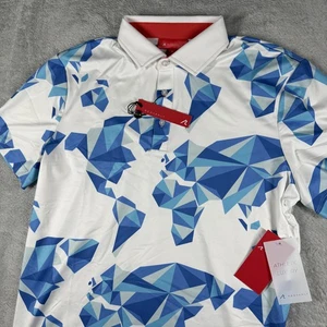 Camisa Polo Redvanly Para Hombres Mediana Blanca Azul Estampado Geométrico Mapa Purepoly Golf Nueva - Imagen 1 de 15