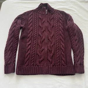 L.L. Cárdigan suéter tejido con cable doble L Bean para mujer talla M granate - Imagen 1 de 6