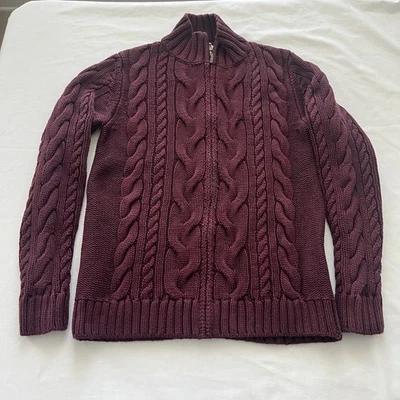 L.L. Bean Women's Double L Cable Knit Sweater Zip Cardigan Size M Maroon - Image 1 of 4
