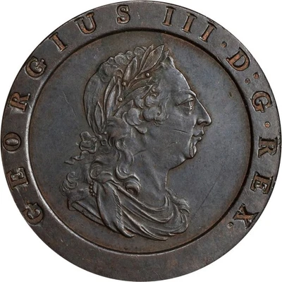 ENGLAND GEORGE III 1797-SOHO TWO PENCE COPPER COIN, PCGS CERTIFIED AU-58 - Image 1 of 4