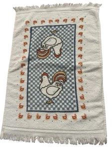 Vintage 1980s Dishtowel White Blue Chicken Checkerboard Pattern - Picture 1 of 4