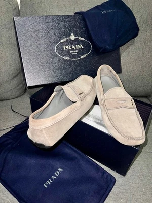 Mocasines de cuero de gamuza gris PRADA para hombre - talla 8,5 Italia / EE. UU. 9,5-10 Foto 1 de 4