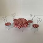 Concord Dollhouse Furniture White Wire Table & 4 Chairs Plaid Red/White Vintage