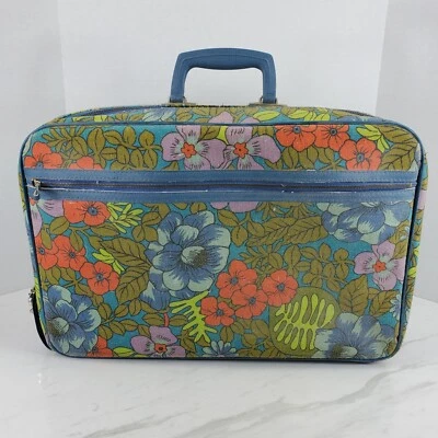 Bolsa de viagem vintage 1970 Bantam Travelware azul floral sem chave - Imagem 1 de 4