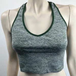 Victorias Secret PINK Medium Green Heathered Sports Bra Strappy Back Seamless - Picture 1 of 5