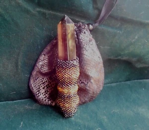 Smoky Quartz Crystal Beaded Wand in Black Brown Bronze Brass Topaz Wiccan Pagan - Picture 1 of 11