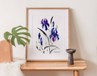 Original Painting Iris Wall Art Flowers Artwork Japanese Watercolor 12 By 16 In