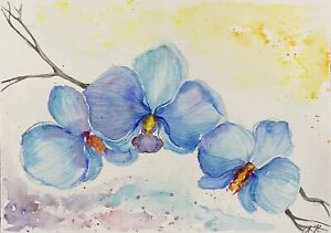 Original Watercolor Art Orchid Painting Pink  Flowers artwork Floral Watercolor