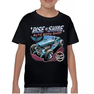 Rise and Shine Hot Rod Youth T-shirt Auto Body Shop Custom Classic Cars Kids - Picture 1 of 50