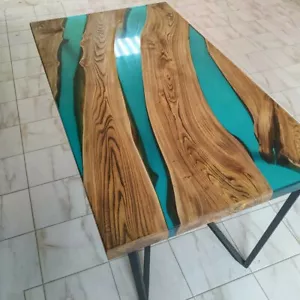 Piano da pranzo al centrotavolo 24""x 48"" personalizzato resina epossidica blu stile fiume - Foto 1 di 1