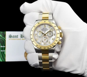 ROLEX 18kt Gold & Stainless Steel DAYTONA MOP Diamond w/ CARD 116523 SANT BLANC - Picture 1 of 5