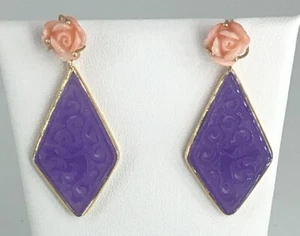 Orecchìni Rose Corallo E Giada Viola - Imagen 1 de 5