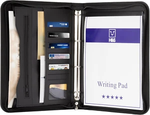 H&S A4 Zipped Conference Folder – Faux Leather Portfolio with Ring Binder - Picture 1 of 12