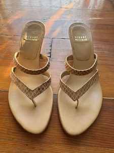 $315 Stuart Weitzman Gatito Tacones - Tostado Desnudo Piel de Serpiente NUEVO Talla 5.5 - Imagen 1 de 12