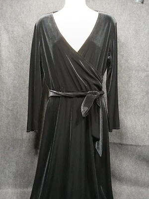 Coldwater Creek Black Velvety Faux Wrap Maxi Dress 10 Petite V-Neck Whimsigoth - Image 1 of 4