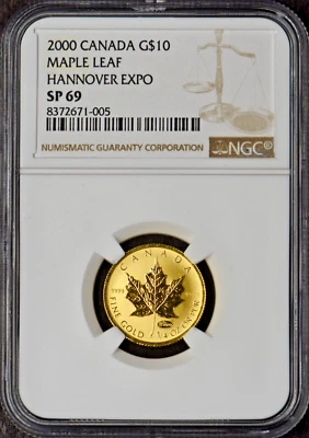 Canadá 2000 $10 Gold Maple Leaf - Hannover Expo Privy - NGC SP69 - ✪COINGIANTS✪ Foto 1 de 2