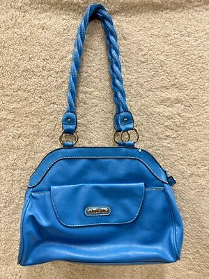 Rosetti Carolina Blue Shoulder Bag Braided Strap PU Leather Zip Pouch Med Tote - Image 1 of 4