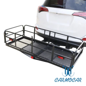 Luggage Carrier Folding Rack Cargo Basket Trailer Hitch Mount 500lbs For Car SUV - Picture 1 of 11