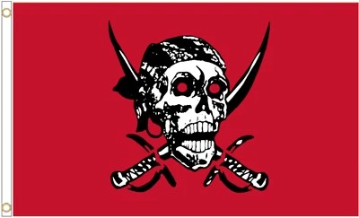 Pirate Skull and Sabres Red Polyester Flag - Choice of Sizes - Image 1 of 3