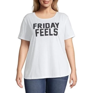 Freeze Friday Feels Women's Round Neck White T-Shirt Women's 1X - Picture 1 of 1