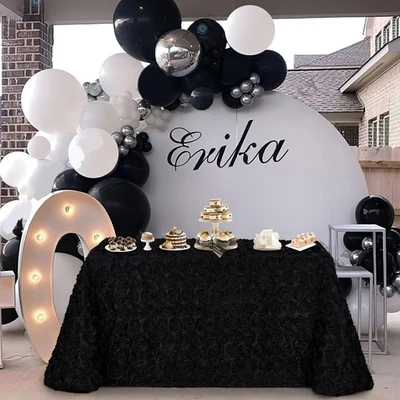 Fanqisi Black Tablecloth 90x132 Inches Rosette Wedding Tablecloth Party Table... - Image 1 of 4