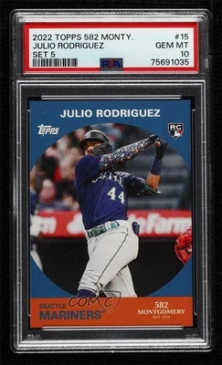 2022 Topps 582 Montgomery Club Set 5 Julio Rodriguez #15 PSA 10 GEM MT Rookie RC - Image 1 of 2