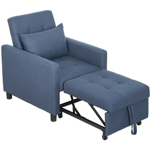 HOMCOM Convertible Single Chair Bed with Upholstered Fabric, Blue - Picture 1 of 11