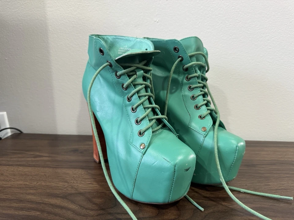 Jeffrey Campbell Lita Havana Últimas Botas Cuero Verde Menta Plataforma Tacones Talla 7 Foto 1 de 4