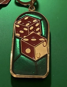 Vintage Large Keychain With Dice And Green Lucite Background - Picture 1 of 3