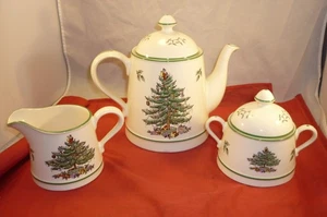 SPODE 2005 VINTAGE 3 PIECE TEA SET " CHRISTMAS TREE " NEW SUGAR CREAMER TEAPOT - Picture 1 of 21