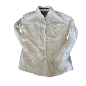 Camisa abotonada premium para mujer Affliction Black Label con lengüeta enrollable talla M - Imagen 1 de 10