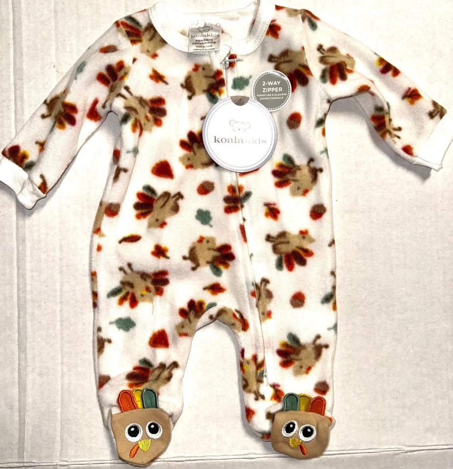 KOALA BABY fleece sleeper cream/brown TURKEY motif size NEWBORN - Image 1 of 1