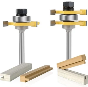 tongue and groove router bit set 1/4” Shank 3teeth Adjustable Wood Milling Cut - Picture 1 of 7