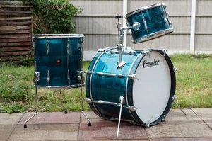 Vintage 1970s Premier '111 Outfit' Drum Kit in Aquamarine Shimmer 12 / 14 /20 - Picture 1 of 18