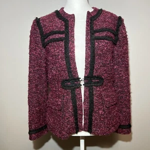 NANETTE LEPORE Tweed Blazer Jacket Size 6 Plum Black Wool Blend Lined - Picture 1 of 12