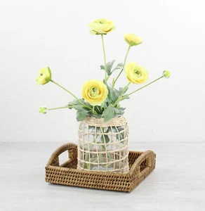 NEW Chic Small Square Tight Woven Rattan Décor Tray with Handles, Honey Brown - Picture 1 of 3