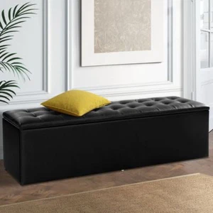 Large Blanket Storage Box Ottoman Faux Leather Bench Seat Footstool Lift Up Lid - Picture 1 of 7