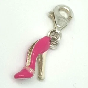 CLEARANCE Solid 925 Sterling Silver Colorful Pink Stiletto Shoe Charm Pendant 3D - Picture 1 of 2