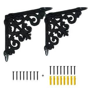2 Antique Black Shelf Brackets,Cast Iron Shelf Supply,Decorative Corbel,with ... - Picture 1 of 8