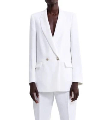 Blazer Zara Longline Blanco Doble Pecho Mujer S A Medida Cuello Muesca Forrado Foto 1 de 4