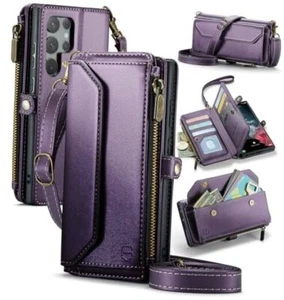 Crossbody Wallet Case Compatible with Samsung Galaxy S22 Ultra - 6.8" Purple - Picture 1 of 7