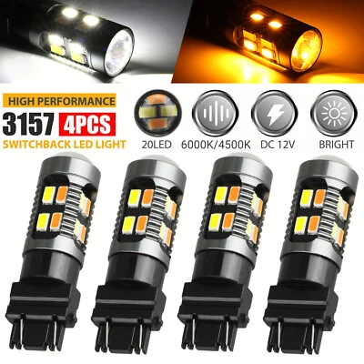 4X 3157 3156 LED DRL Switchback Turn Signal Light Bulbs 4157na 3457a White Amber - Image 1 of 4